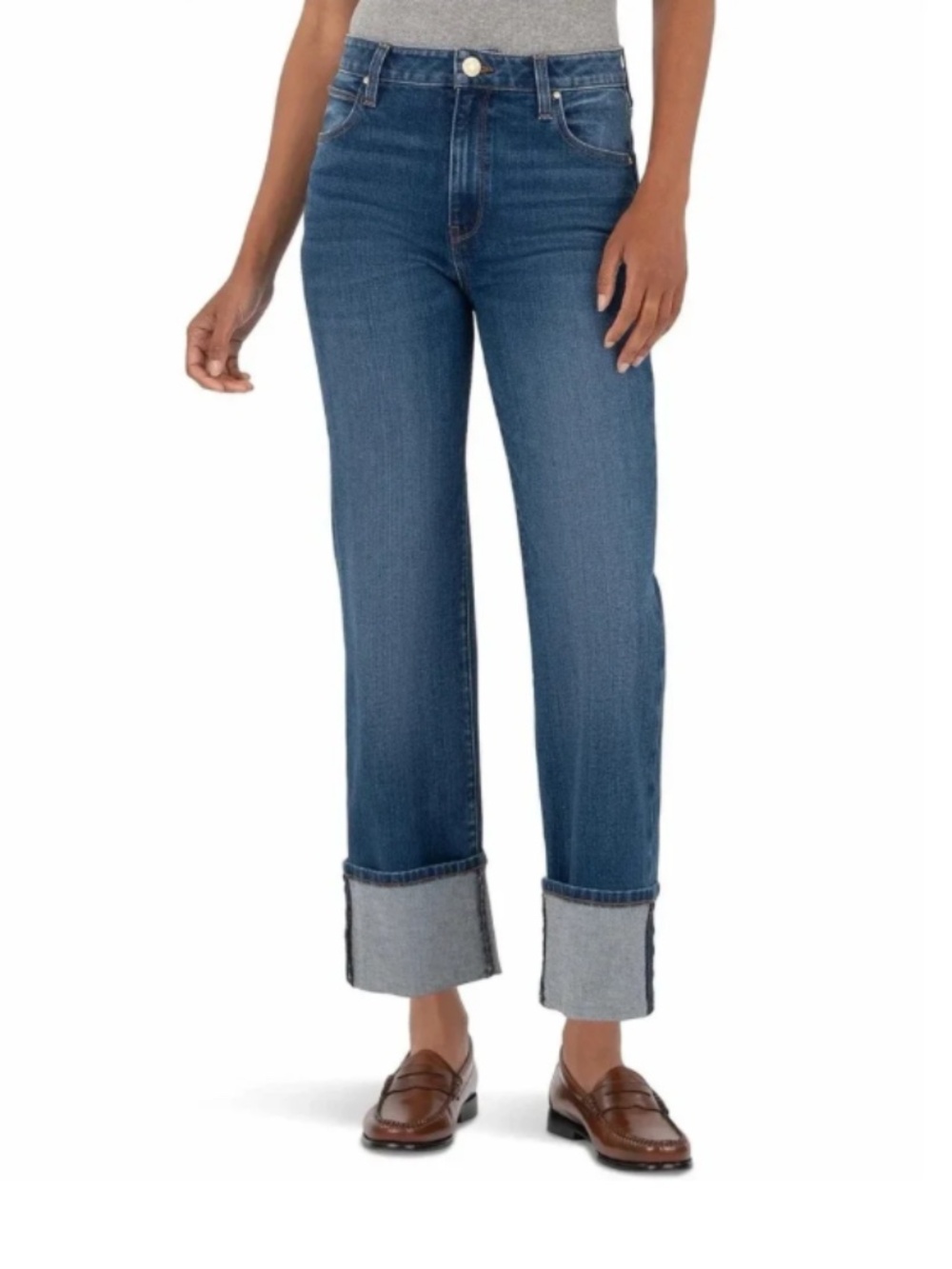 Kut from the Kloth Sienna Wide Leg Dark Blue Cropped Cuffed Jeans